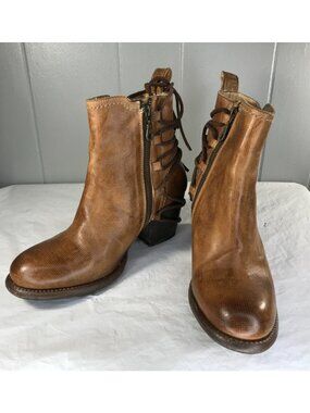 BED STU  Blaire Women’s 8 Distressed Tan Leather Cobbler Series Heel Ankle Boots